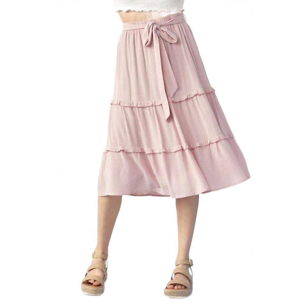 NEW DOE AND RAE waist band ruffle skirt in mauve pink